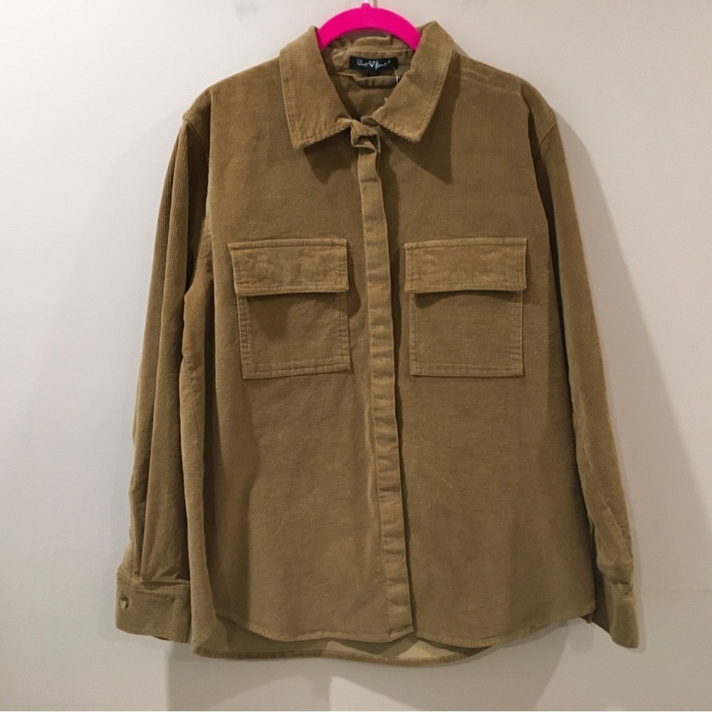 VELVET HEART Corduroy shirt Shacket top collared pockets button Brown size m